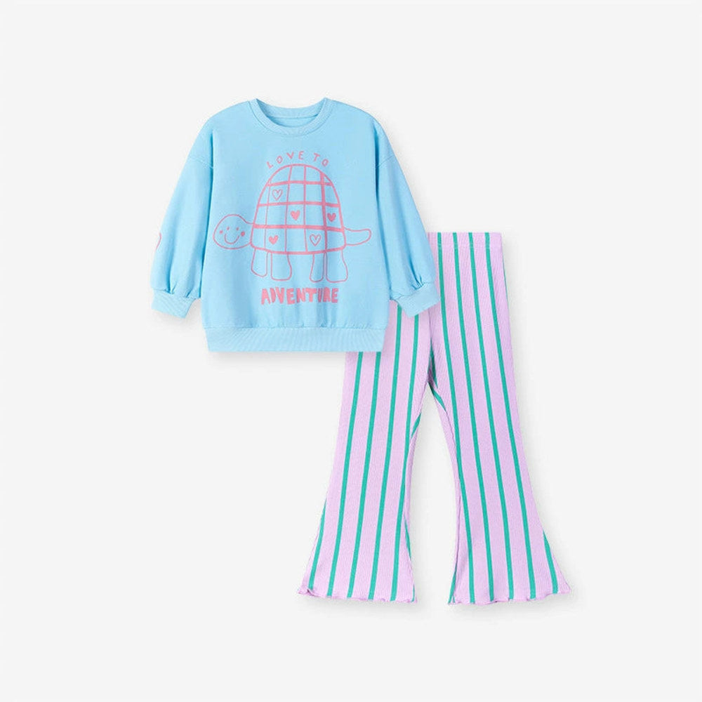 MyKids-USA® Girls Tortoise Cartoon Pattern Long Sleeves Sweatshirt and Striped Pants Clothing Set