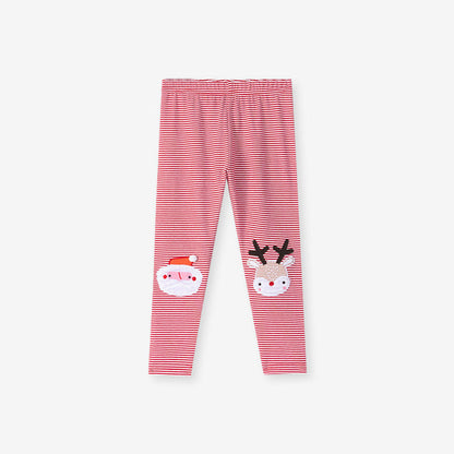 MyKids-USA® Spring and Autumn Girls Christmas Cartoon Pattern Sweatshirt and Striped Pants Clothing Set