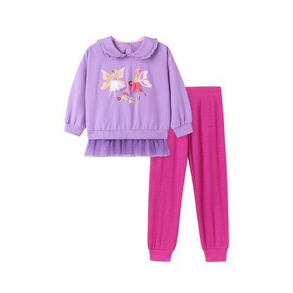 MyKids-USA® Girls Fairy Cartoon Pattern Long Sleeves Sweatshirt and Purple Pants Clothing Set