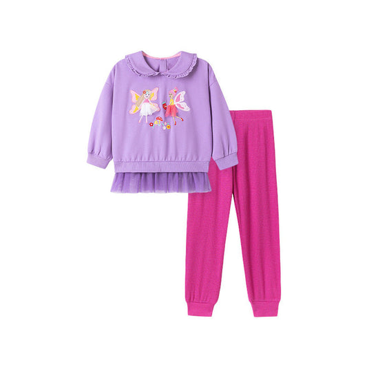 MyKids-USA® Girls Fairy Cartoon Pattern Long Sleeves Sweatshirt and Purple Pants Clothing Set