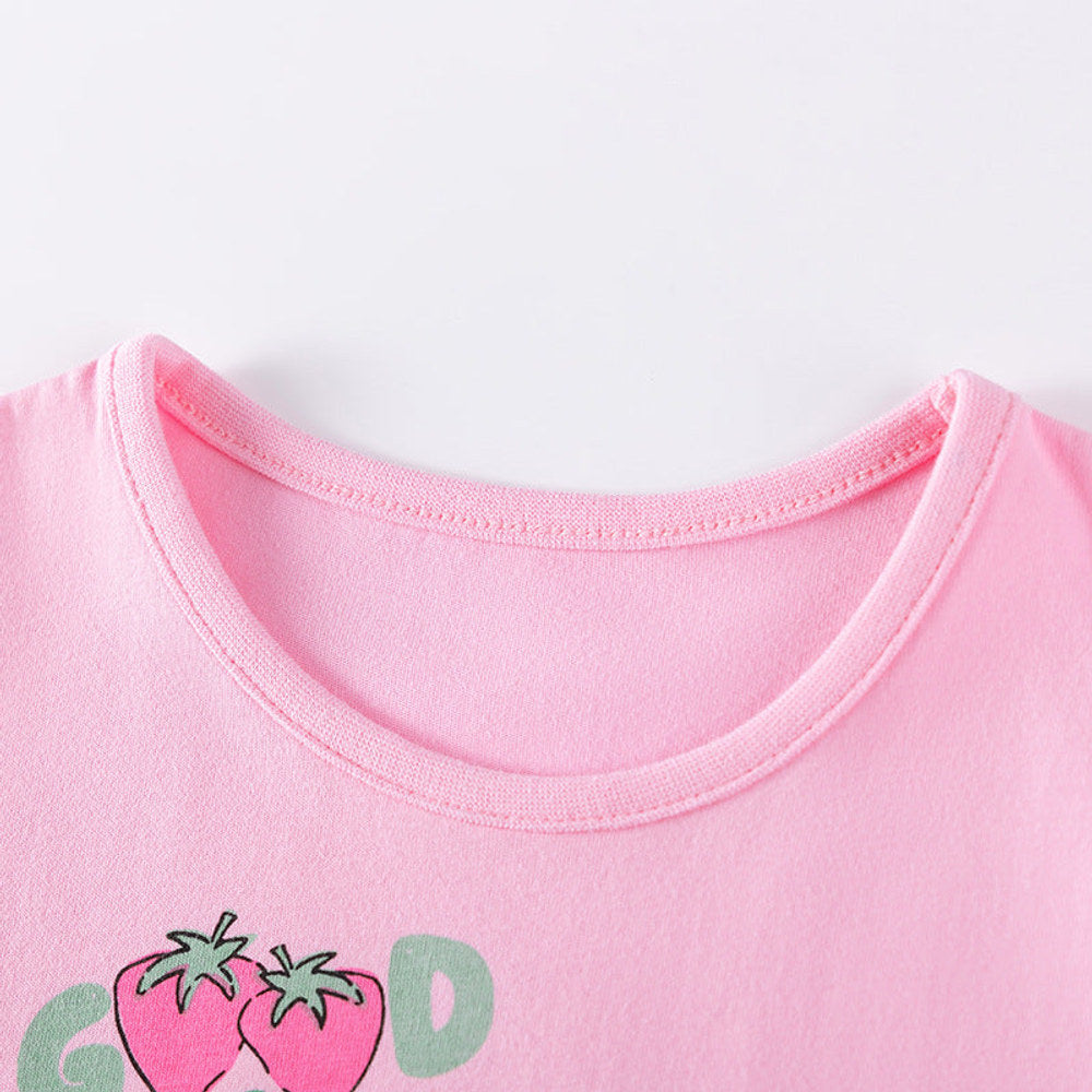 MyKids-USA® Strawberry Cartoon and Polka Dots Pattern Long Sleeves Crew Neck Dress for Stylish Girls