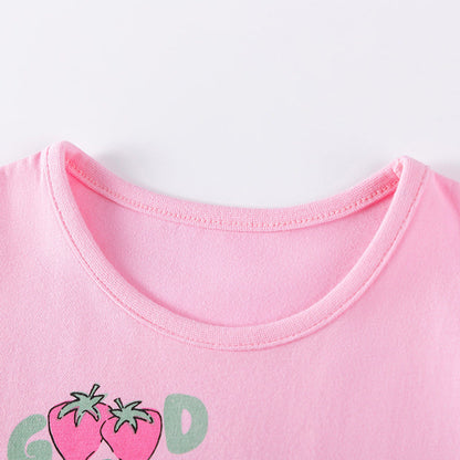 MyKids-USA® Strawberry Cartoon and Polka Dots Pattern Long Sleeves Crew Neck Dress for Stylish Girls