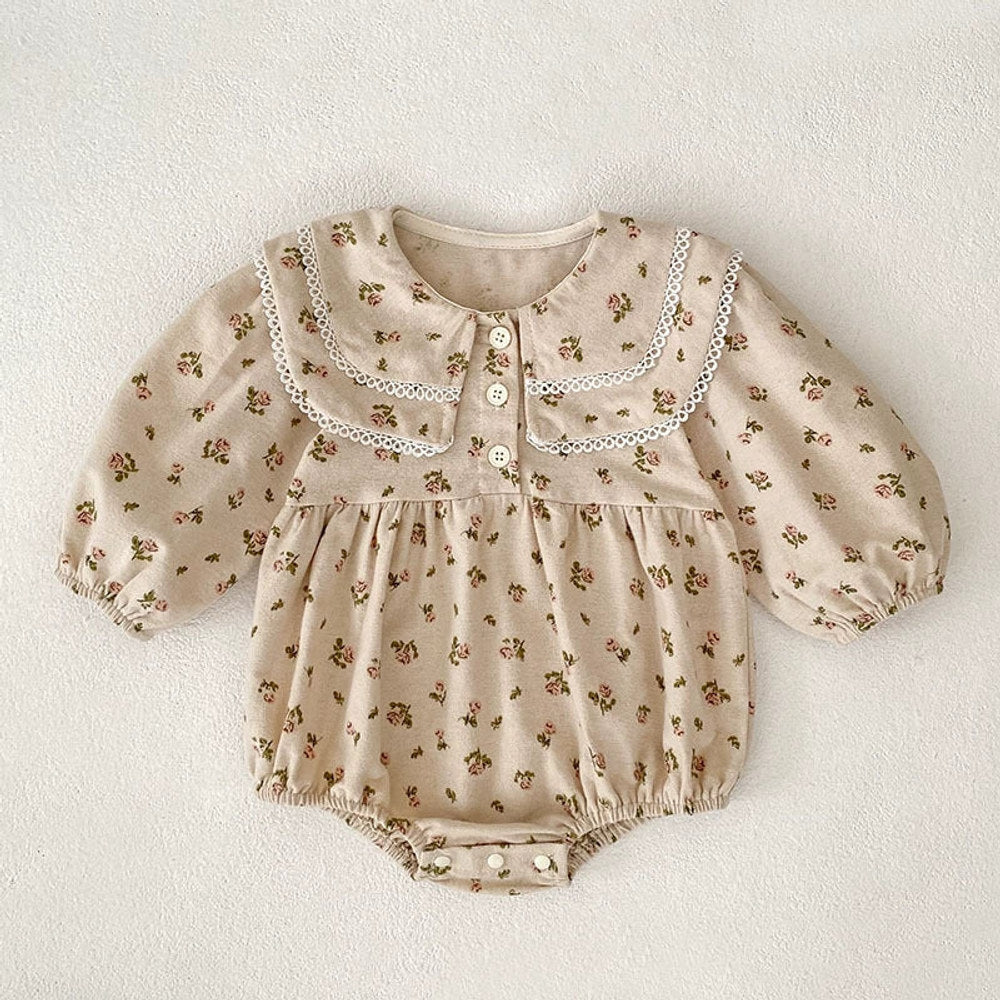 MyKids-USA® Baby Girls French Style Flowers Pattern Long-sleeved bodysuit and Dress – Princess Sister Matching Set