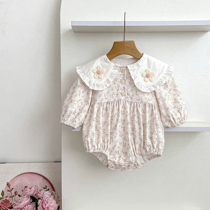MyKids-USA® Baby Girls French Style Flowers Pattern Long-sleeved bodysuit and Dress – Princess Sister Matching Set