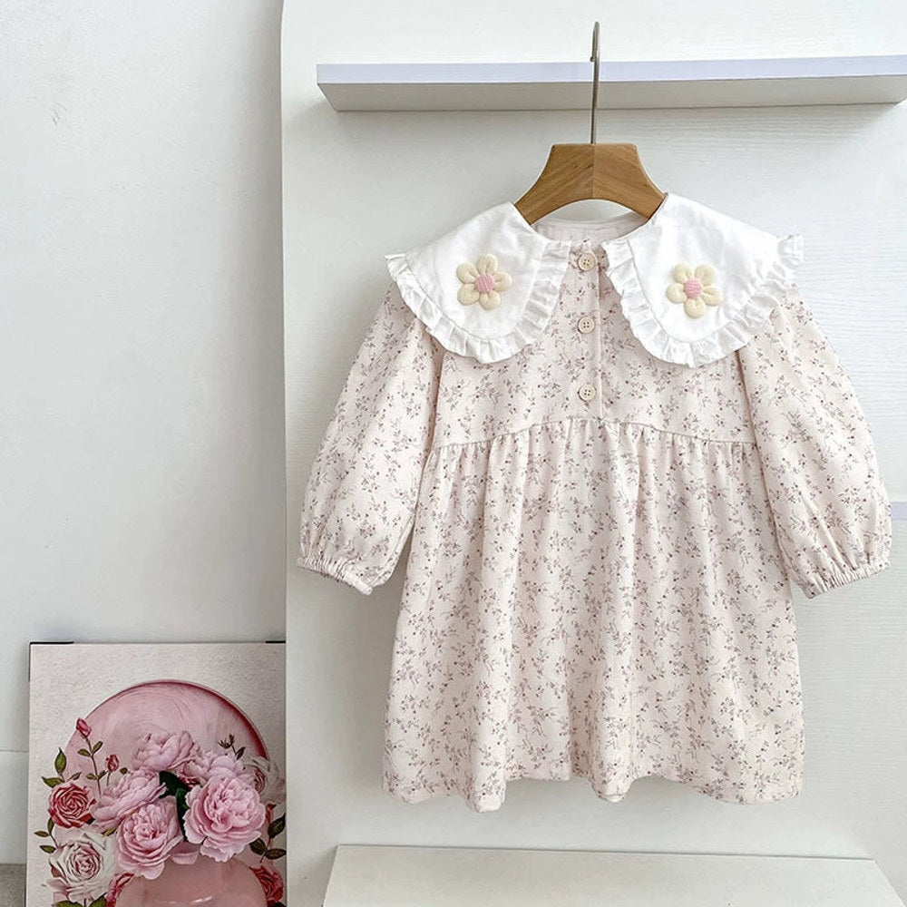 MyKids-USA® Baby Girls French Style Flowers Pattern Long-sleeved bodysuit and Dress – Princess Sister Matching Set