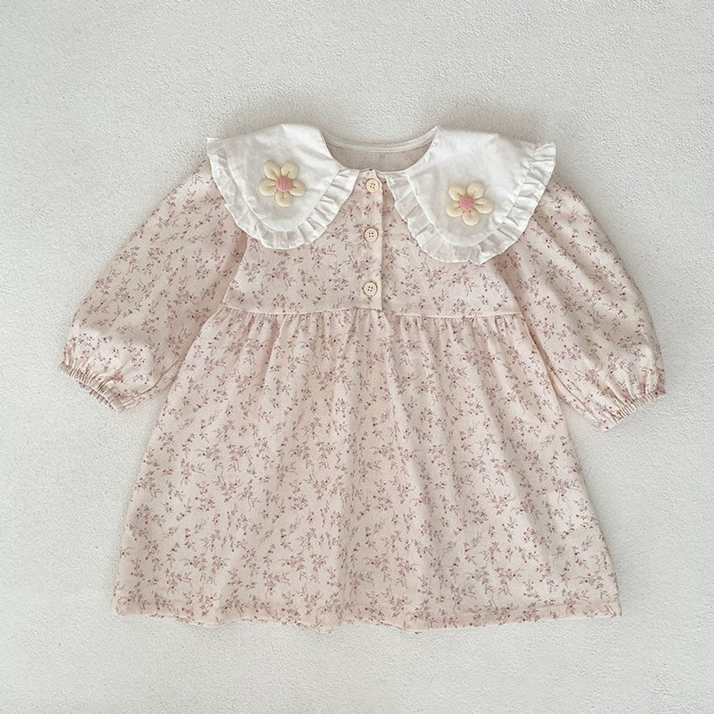 MyKids-USA® Baby Girls French Style Flowers Pattern Long-sleeved bodysuit and Dress – Princess Sister Matching Set