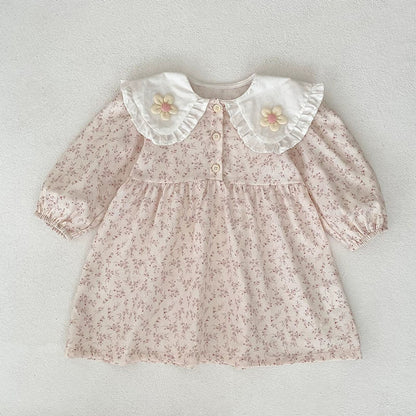 MyKids-USA® Baby Girls French Style Flowers Pattern Long-sleeved bodysuit and Dress – Princess Sister Matching Set