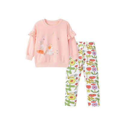 MyKids-USA® Girls Animals Cartoon Pattern Long Sleeves Sweatshirt and Floral Pants Clothing Set