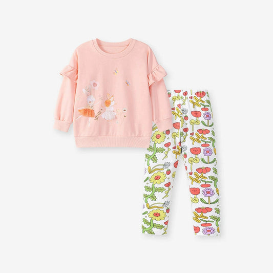 MyKids-USA® Girls Animals Cartoon Pattern Long Sleeves Sweatshirt and Floral Pants Clothing Set