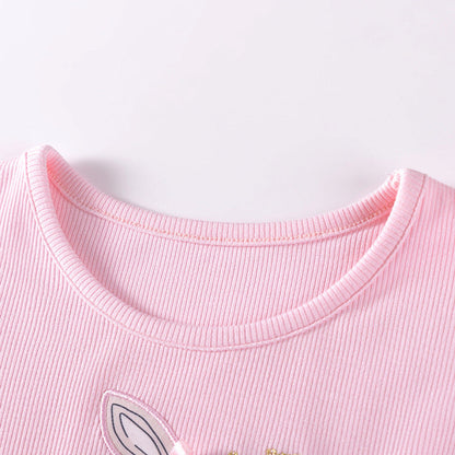 MyKids-USA® Rabbit Cartoon and Dots Pattern Long Sleeves Crew Neck Dress for Stylish Girls