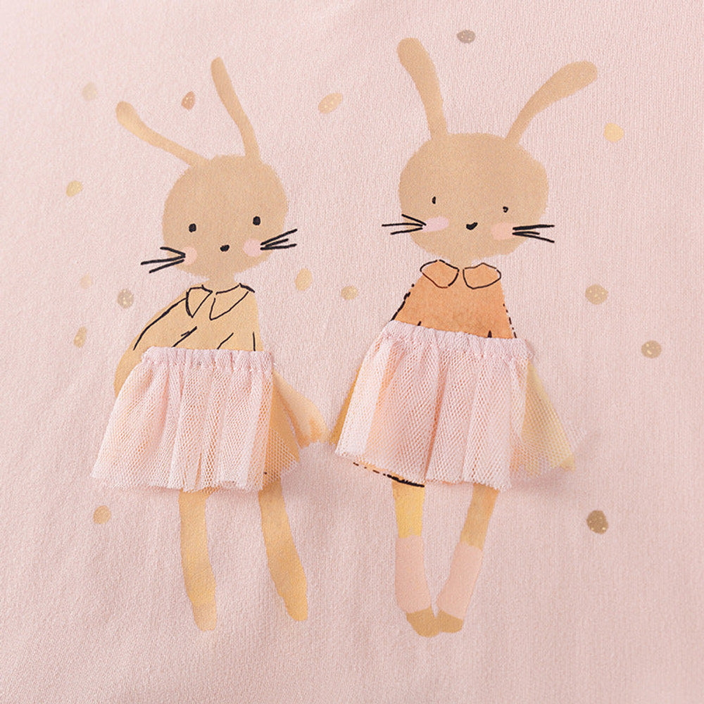 MyKids-USA® Rabbit Cartoon and Dots Pattern Long Sleeves Crew Neck Dress for Stylish Girls