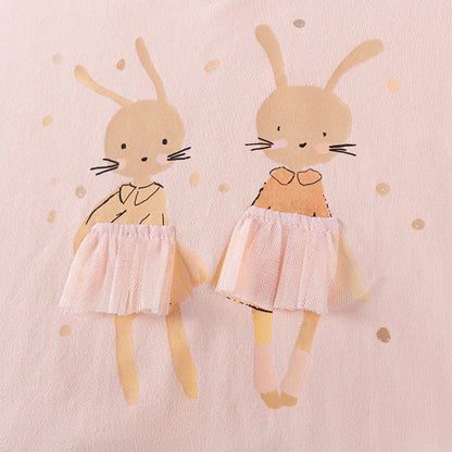 MyKids-USA® Rabbit Cartoon and Dots Pattern Long Sleeves Crew Neck Dress for Stylish Girls