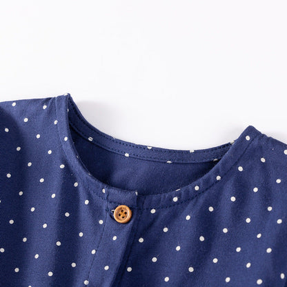 MyKids-USA® Christmas Cartoon and Dots Pattern Long Sleeves Crew Neck Dress for Stylish Girls