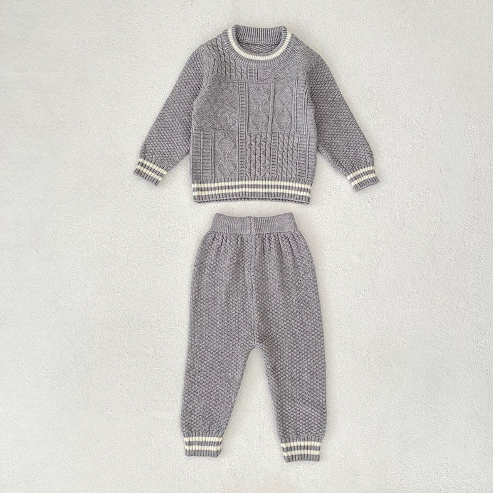 MyKids-USA® Baby Unisex Long Sleeves Geometric Jacquard Pattern Knitted Top Sweater and Long Trousers Clothing Set