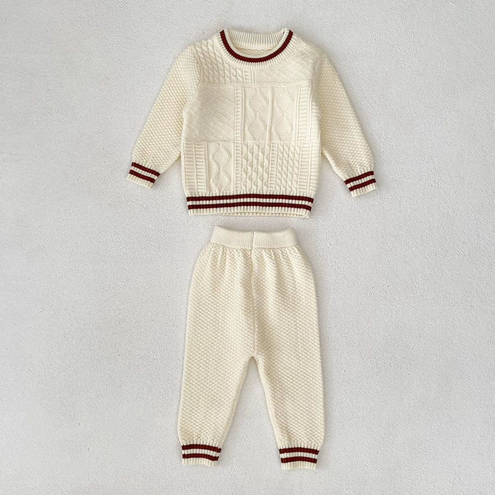 MyKids-USA® Baby Unisex Long Sleeves Geometric Jacquard Pattern Knitted Top Sweater and Long Trousers Clothing Set