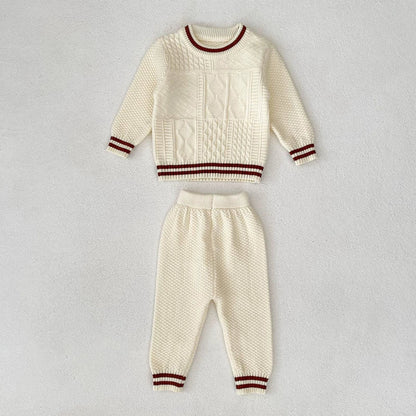 MyKids-USA® Baby Unisex Long Sleeves Geometric Jacquard Pattern Knitted Top Sweater and Long Trousers Clothing Set