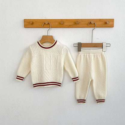 MyKids-USA® Baby Unisex Long Sleeves Geometric Jacquard Pattern Knitted Top Sweater and Long Trousers Clothing Set