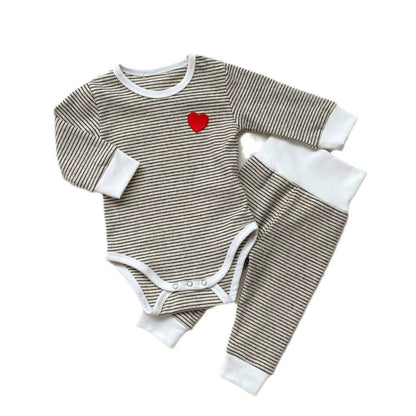 MyKids-USA® Baby Unisex Long Sleeves Heart and Striped Pattern bodysuit and Pants Sets