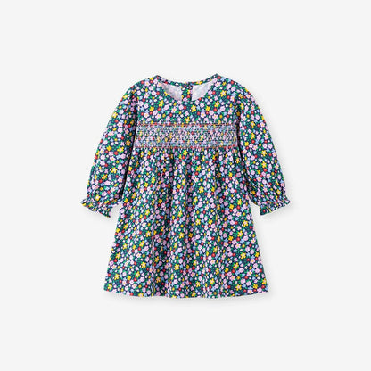 MyKids-USA® Colorful Flowers Pattern Long Sleeves Crew Neck Dress for Stylish Girls
