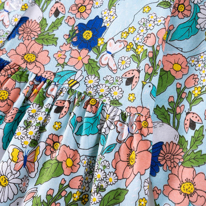 MyKids-USA® Colorful Flowers Pattern Long Sleeves Crew Neck Dress for Stylish Girls