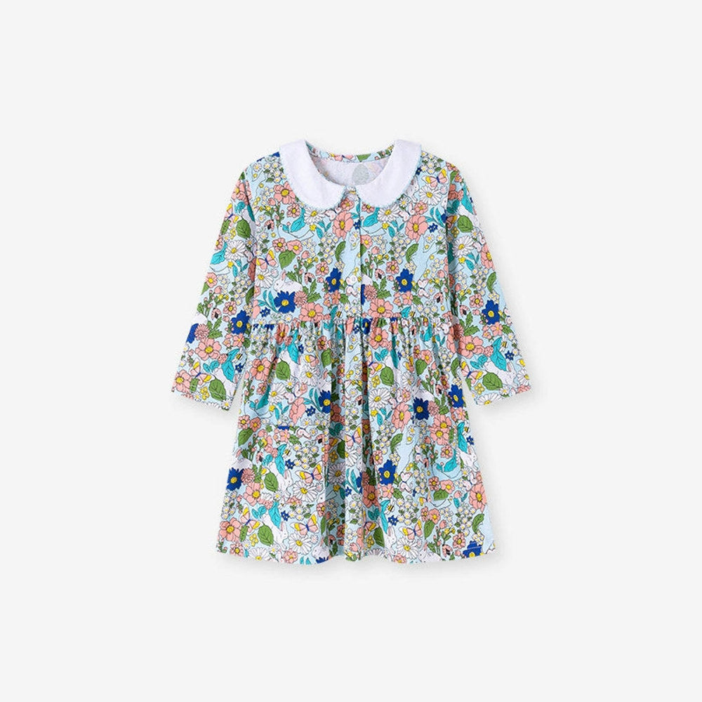 MyKids-USA® Colorful Flowers Cartoon Pattern Long Sleeves Dress for Stylish Girls