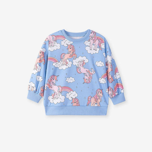 MyKids-USA® Kids Girls Unicorn Cartoon Pattern Crew Neck Long Sleeves Top Sweatshirt