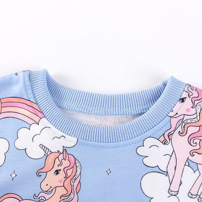 MyKids-USA® Kids Girls Unicorn Cartoon Pattern Crew Neck Long Sleeves Top Sweatshirt