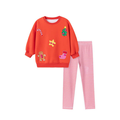 MyKids-USA® Girls Christmas Pattern Long Sleeves Sweatshirt and Striped Pants Clothing Set