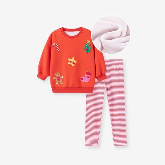 MyKids-USA® Girls Christmas Pattern Long Sleeves Sweatshirt and Striped Pants Clothing Set