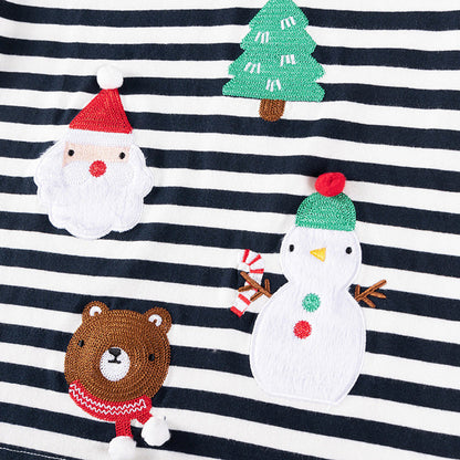 MyKids-USA® Boys Christmas Cartoon Pattern Long Sleeves Striped Clothing Set