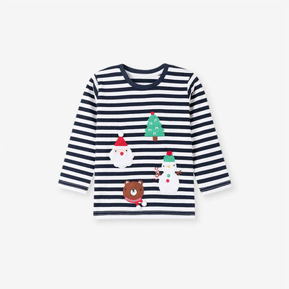MyKids-USA® Boys Christmas Cartoon Pattern Long Sleeves Striped Clothing Set