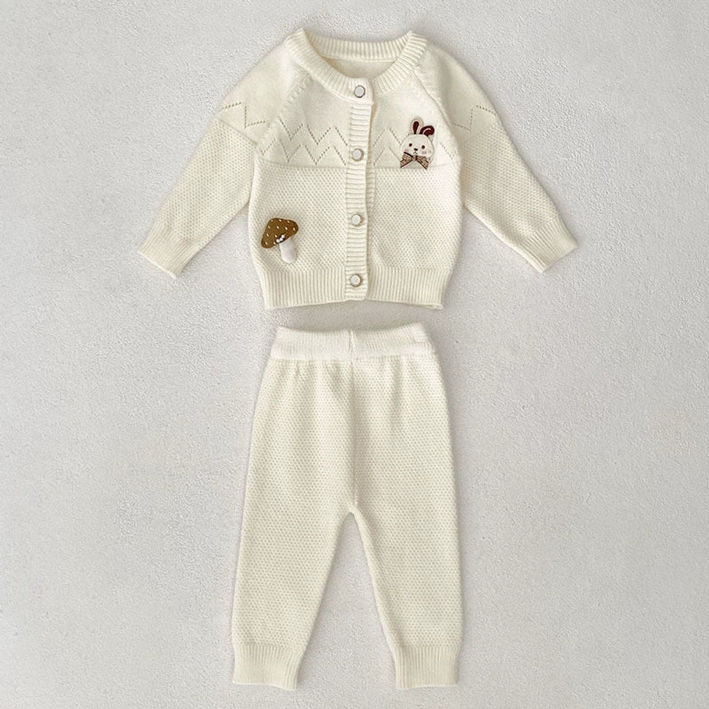 MyKids-USA® Baby Girls Long Sleeves Hollow-out and Cartoon Pattern Knitted Top Cardigan and Long Trousers Clothing Set