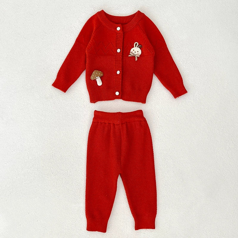 MyKids-USA® Baby Girls Long Sleeves Hollow-out and Cartoon Pattern Knitted Top Cardigan and Long Trousers Clothing Set