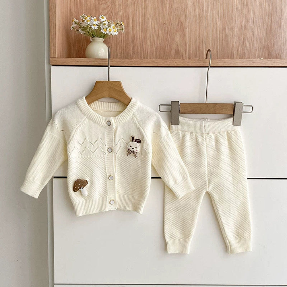 MyKids-USA® Baby Girls Long Sleeves Hollow-out and Cartoon Pattern Knitted Top Cardigan and Long Trousers Clothing Set