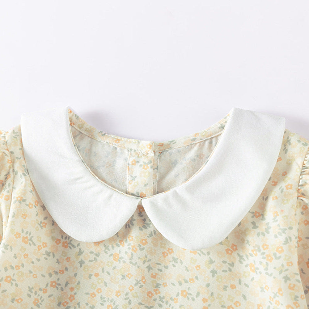 MyKids-USA® Cartoon and Floral Pattern Long Sleeves Dress with Peter Pan Collar for Stylish Girls