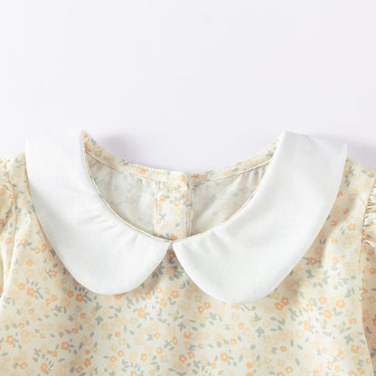 MyKids-USA® Cartoon and Floral Pattern Long Sleeves Dress with Peter Pan Collar for Stylish Girls