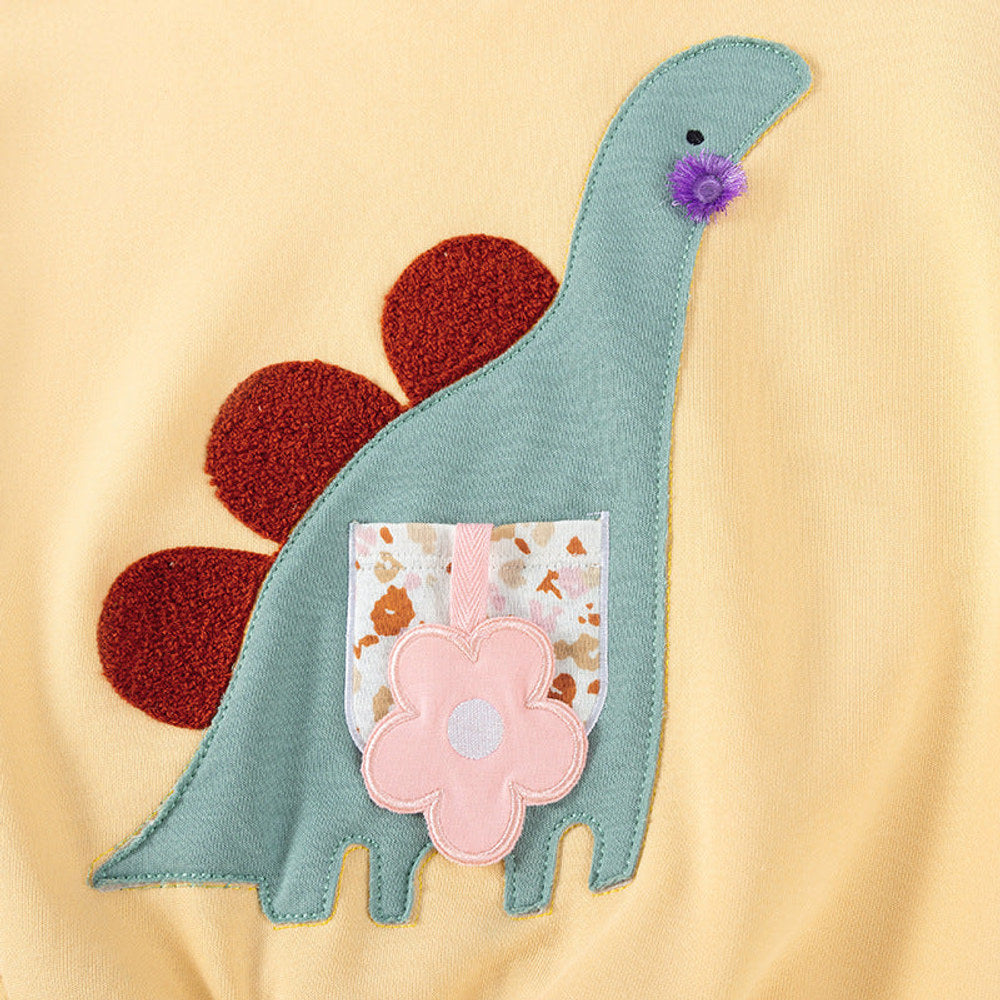 MyKids-USA® Girls Dinosaurs Cartoon Pattern Long Sleeves Sweatshirt and White Pants Clothing Set