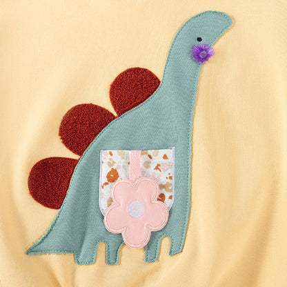 MyKids-USA® Girls Dinosaurs Cartoon Pattern Long Sleeves Sweatshirt and White Pants Clothing Set