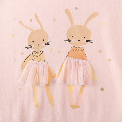 MyKids-USA® Girls Rabbits Cartoon Pattern Long Sleeves Sweatshirt and White Pants Clothing Set