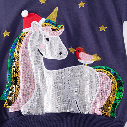 MyKids-USA® Girls Unicorn Cartoon Pattern Long Sleeves Sweatshirt and Purple Pants Clothing Set
