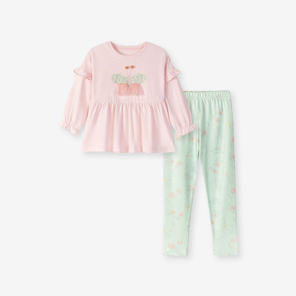 MyKids-USA® Girls Butterfly Cartoon Pattern Long Sleeves Top and Floral Pants Clothing Set
