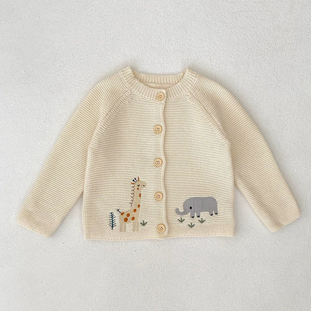 MyKids-USA® Autumn Arrival Baby Unisex Comfortable Animals Cartoon Embroidery Pattern Knitted Long Sleeves Cardigan