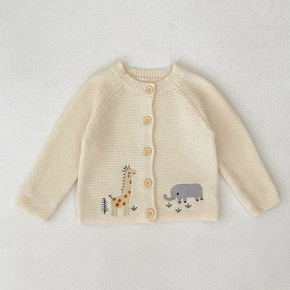MyKids-USA® Autumn Arrival Baby Unisex Comfortable Animals Cartoon Embroidery Pattern Knitted Long Sleeves Cardigan