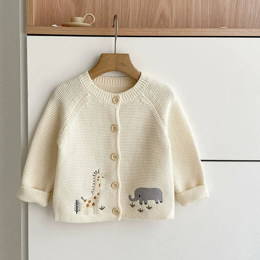 Autumn Arrival Baby Unisex Comfortable Animals Cartoon Embroidery Pattern Knitted Long Sleeves Cardigan