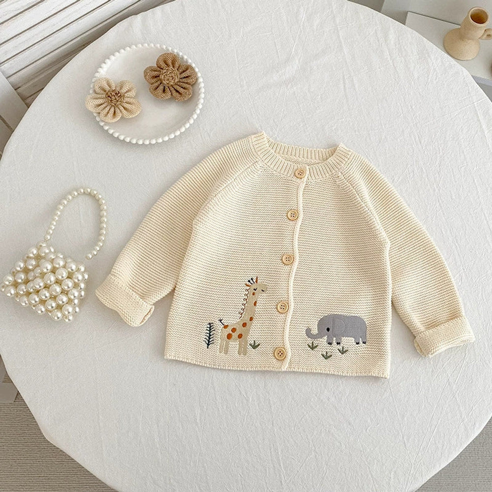 MyKids-USA® Autumn Arrival Baby Unisex Comfortable Animals Cartoon Embroidery Pattern Knitted Long Sleeves Cardigan