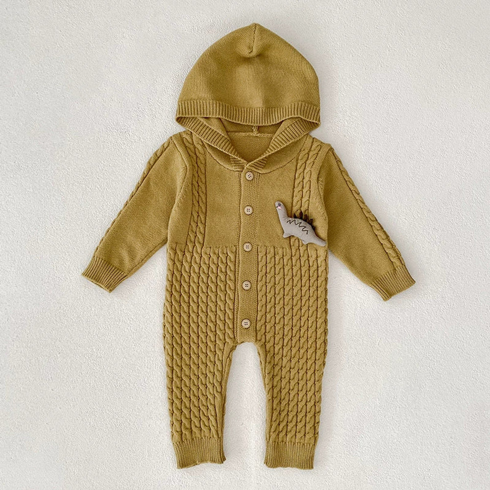 MyKids-USA® Unisex Baby’s Solid Color Geometric Jacquard and Cartoon Dinosaurs Pattern Knitted Rompers