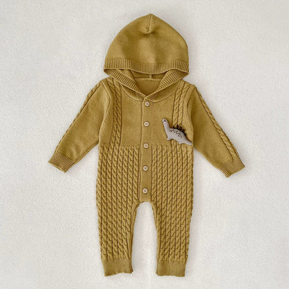 MyKids-USA® Unisex Baby’s Solid Color Geometric Jacquard and Cartoon Dinosaurs Pattern Knitted Rompers