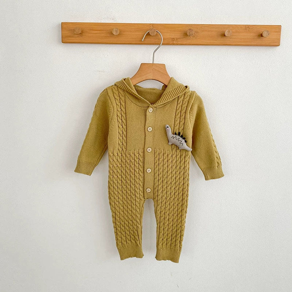 MyKids-USA® Unisex Baby’s Solid Color Geometric Jacquard and Cartoon Dinosaurs Pattern Knitted Rompers