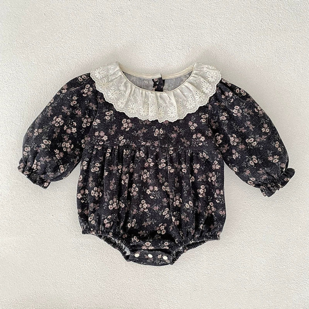 MyKids-USA® Baby Girls French-style Flowers Pattern Long Sleeves bodysuit and Dress with Collar – Princess Sister Matching Set