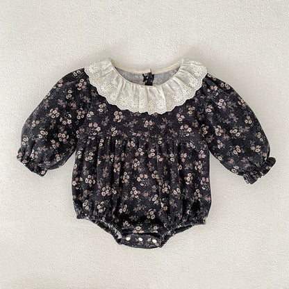 MyKids-USA® Baby Girls French-style Flowers Pattern Long Sleeves bodysuit and Dress with Collar – Princess Sister Matching Set